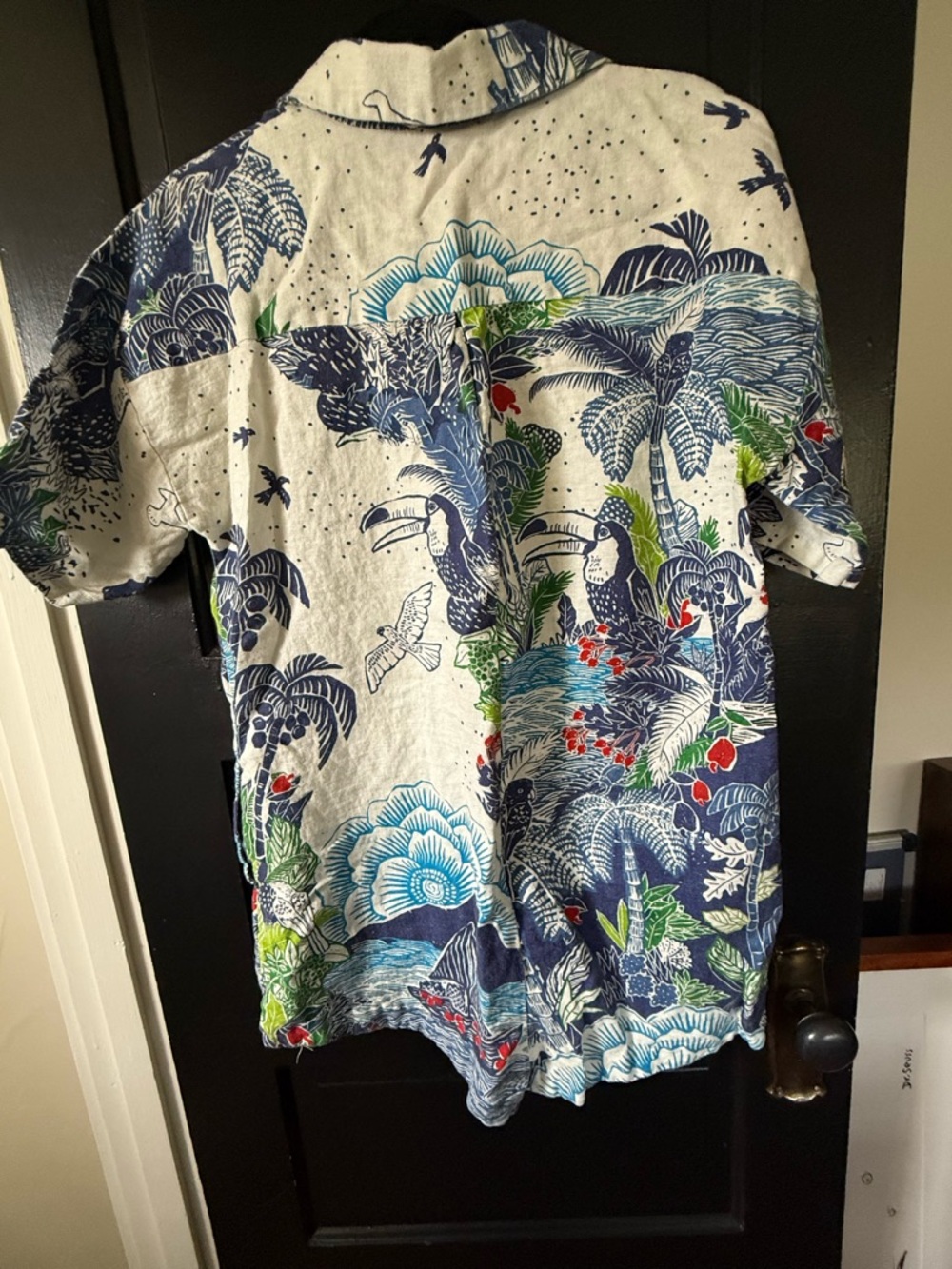 FARM Rio Blue White Green Linen Floral Tropical Playsuit Romper, Small - Picture 5 of 6